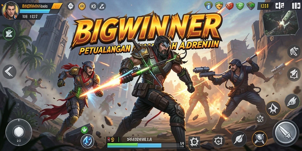 Tangkapan layar BIGWINNER menampilkan aksi intens yang mendebarkan.