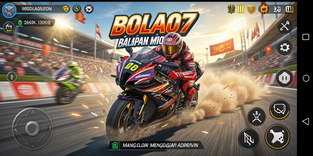 Tampilan gameplay BOLA07 yang menegangkan dalam balapan motor.