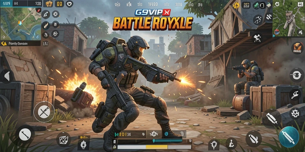 Tangkapan layar G9VIP dengan tampilan pertempuran yang intens.
