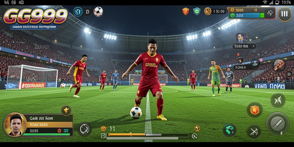 Tampilan gameplay GG999 dengan pemain beraksi di lapangan sepak bola.