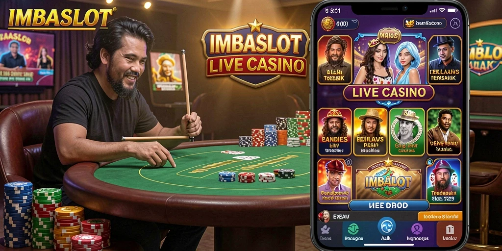 Screenshot gameplay IMBASLOT menunjukkan suasana Live Casino yang seru