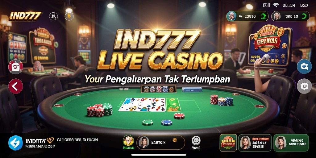 Screenshot gameplay Live Casino IND777 dengan dealer profesional dan suasana kasino.