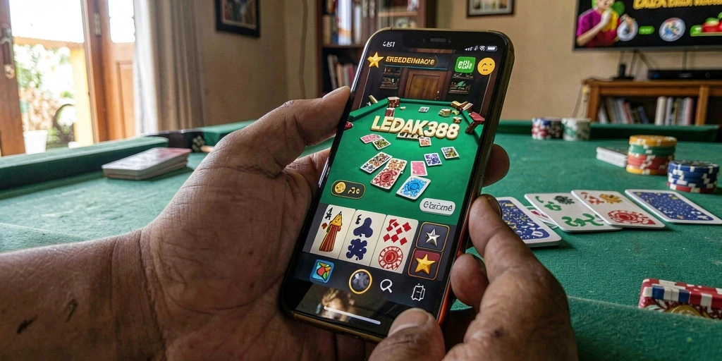 Tampilan seru dan interaktif dari gameplay Gaple LEDAK388.