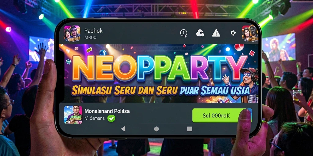 Screenshot gameplay NEOPARTY yang menampilkan aktivitas pesta virtual.