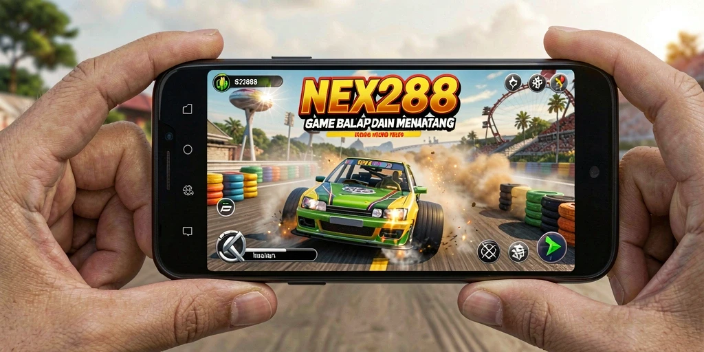 Tampilan utama gameplay NEX288 yang menegangkan di trek balapan.