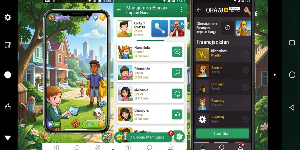 Tampilan gameplay ORA78 yang menggugah selera dalam dunia bisnis Tycoon.