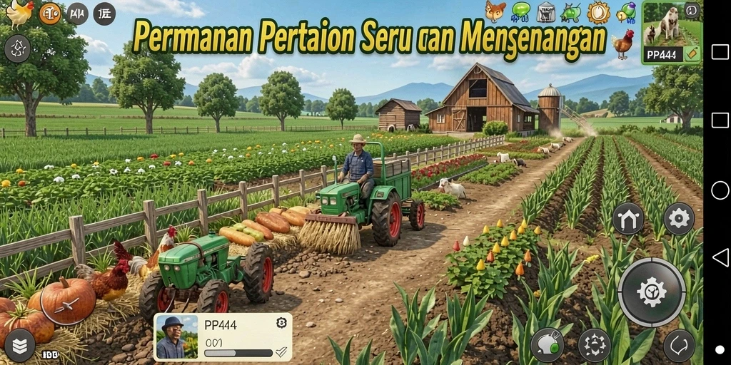 Gameplay seru PP444 yang menampilkan pertanian yang indah dan interaktif.