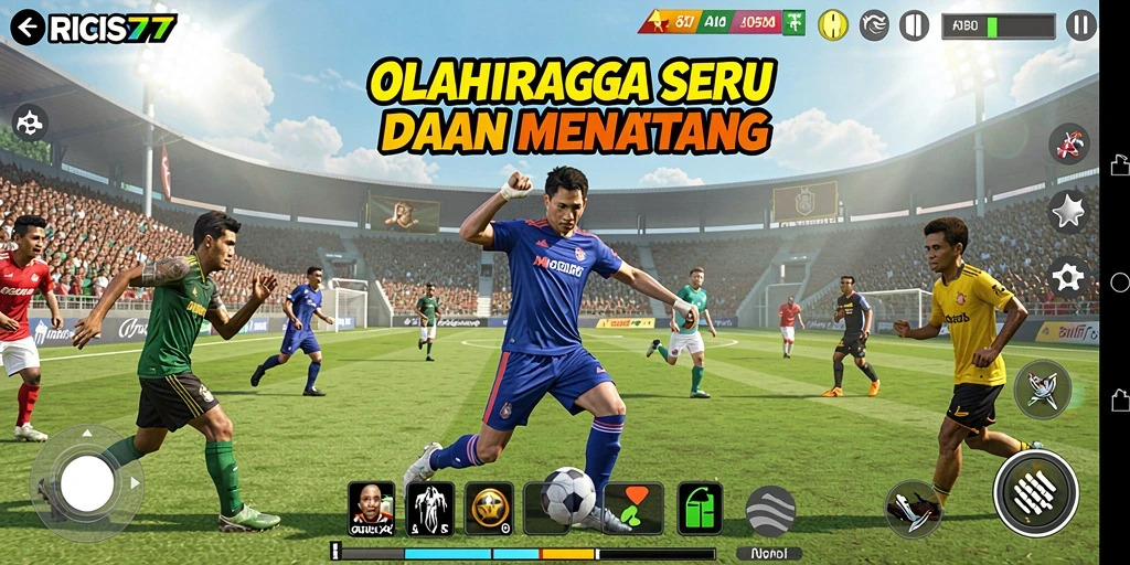 Screenshot RICIS77 menampilkan aksi seru dalam permainan olahraga.