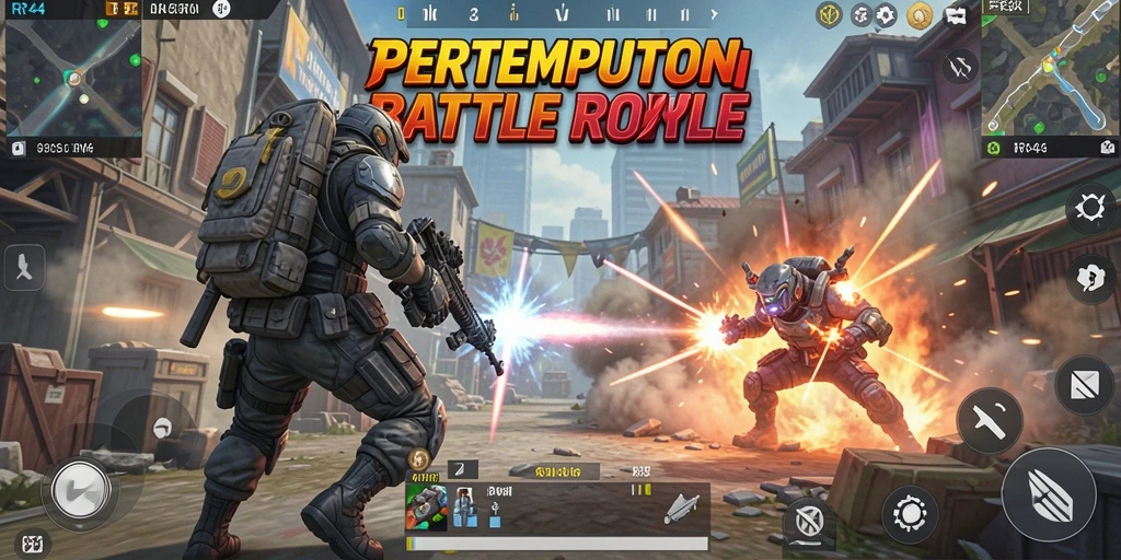 Tampilan gameplay seru saat bertempur di RR44 Battle Royale.