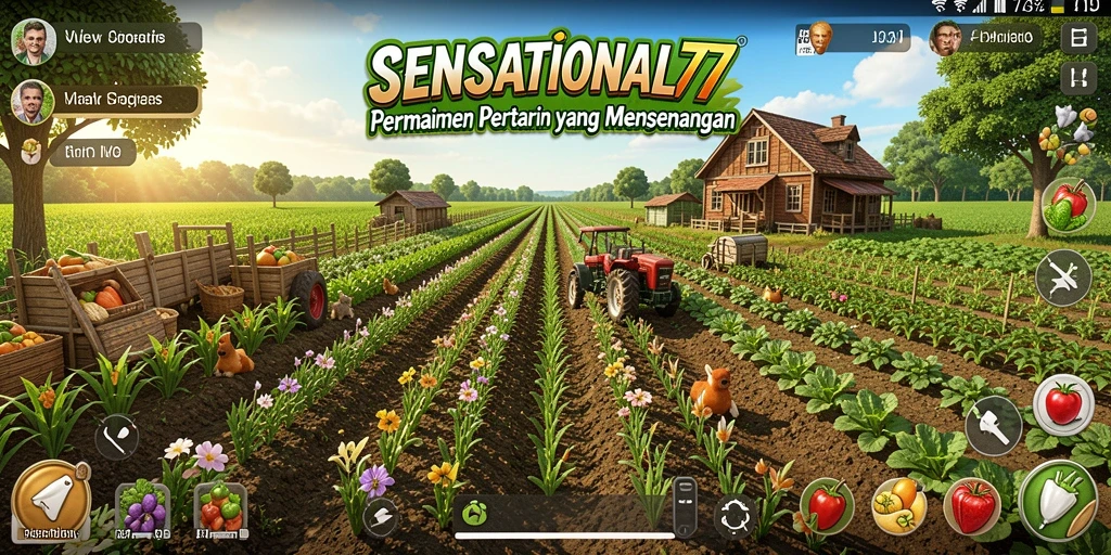 Tampilan gameplay SENSATIONAL77 yang menampilkan aktivitas pertanian yang interaktif.