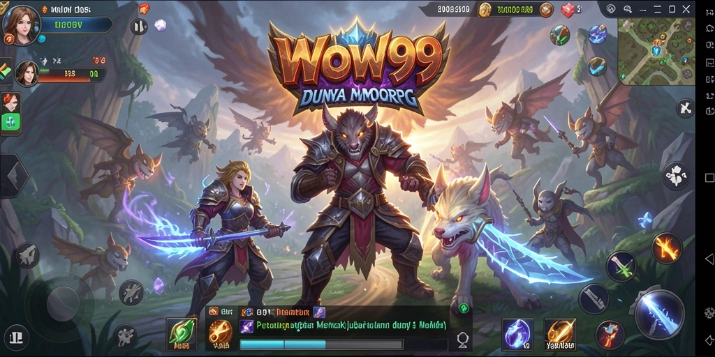 Screenshot gameplay WOW99 menampilkan pertarungan epik dan petualangan di dunia MMORPG.